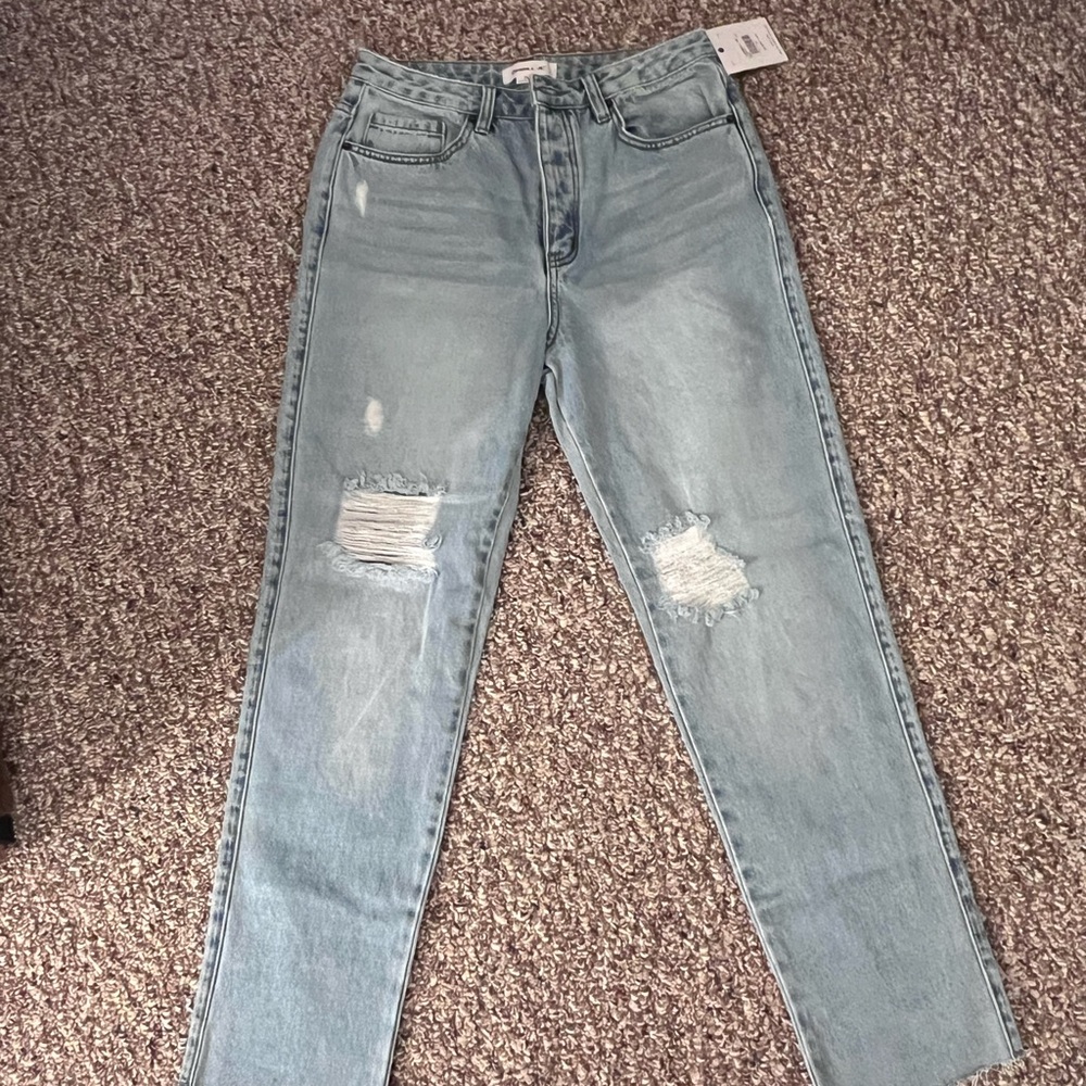 O'Neill Light Blue Straight Leg Women's Jeans with Distressed Knees